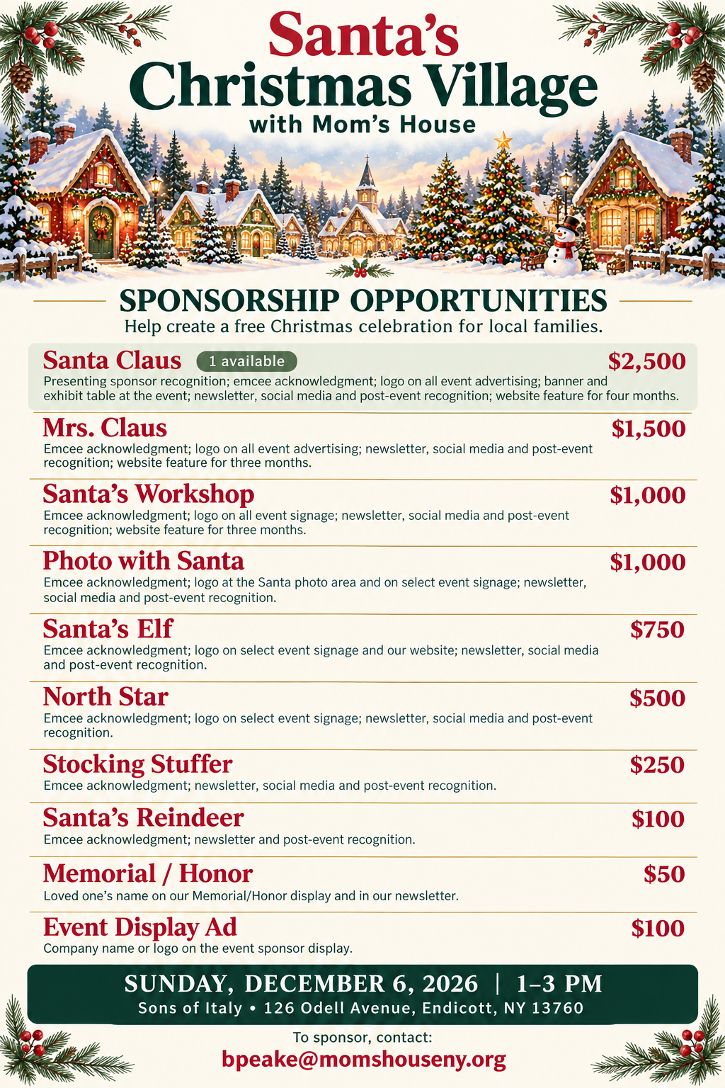 Santa's Christmas Village Sponsorship Opportunities